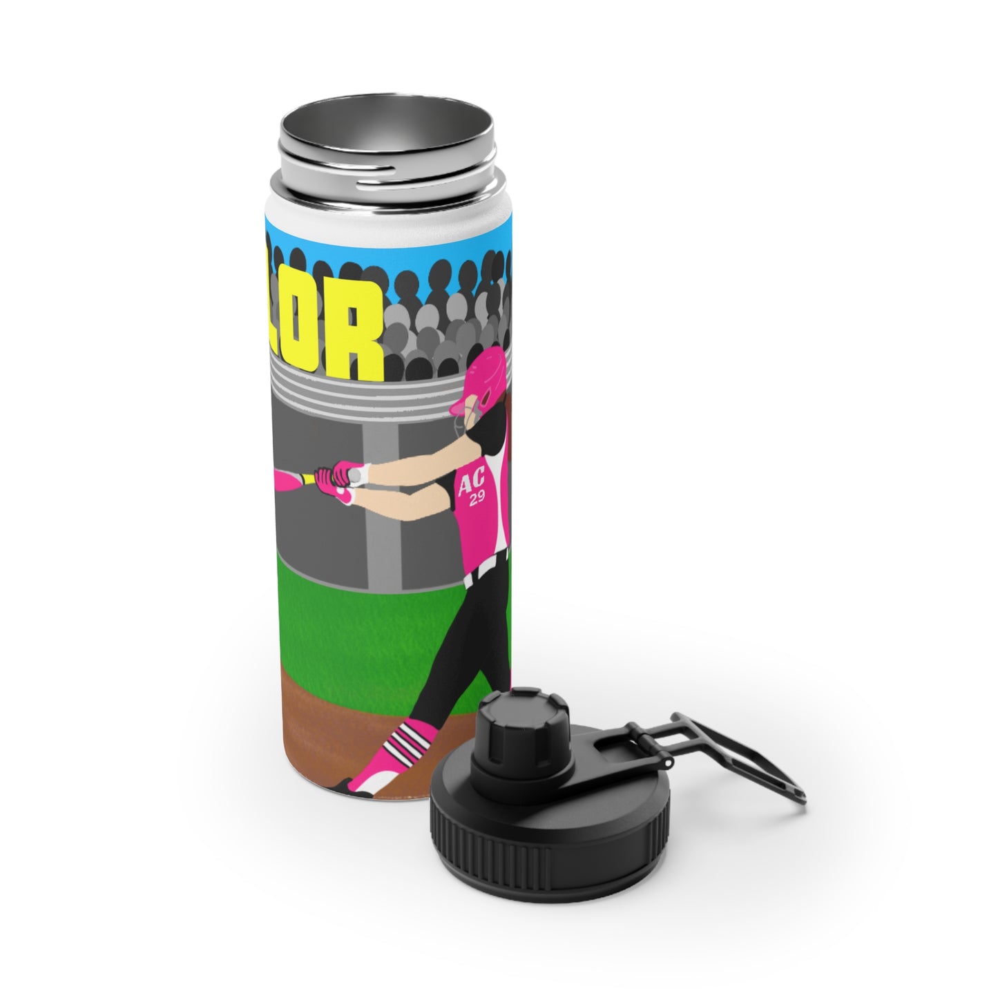 Active Cutie Softball Stainless Steel Water Bottle (PICK YOUR SKIN TONE)