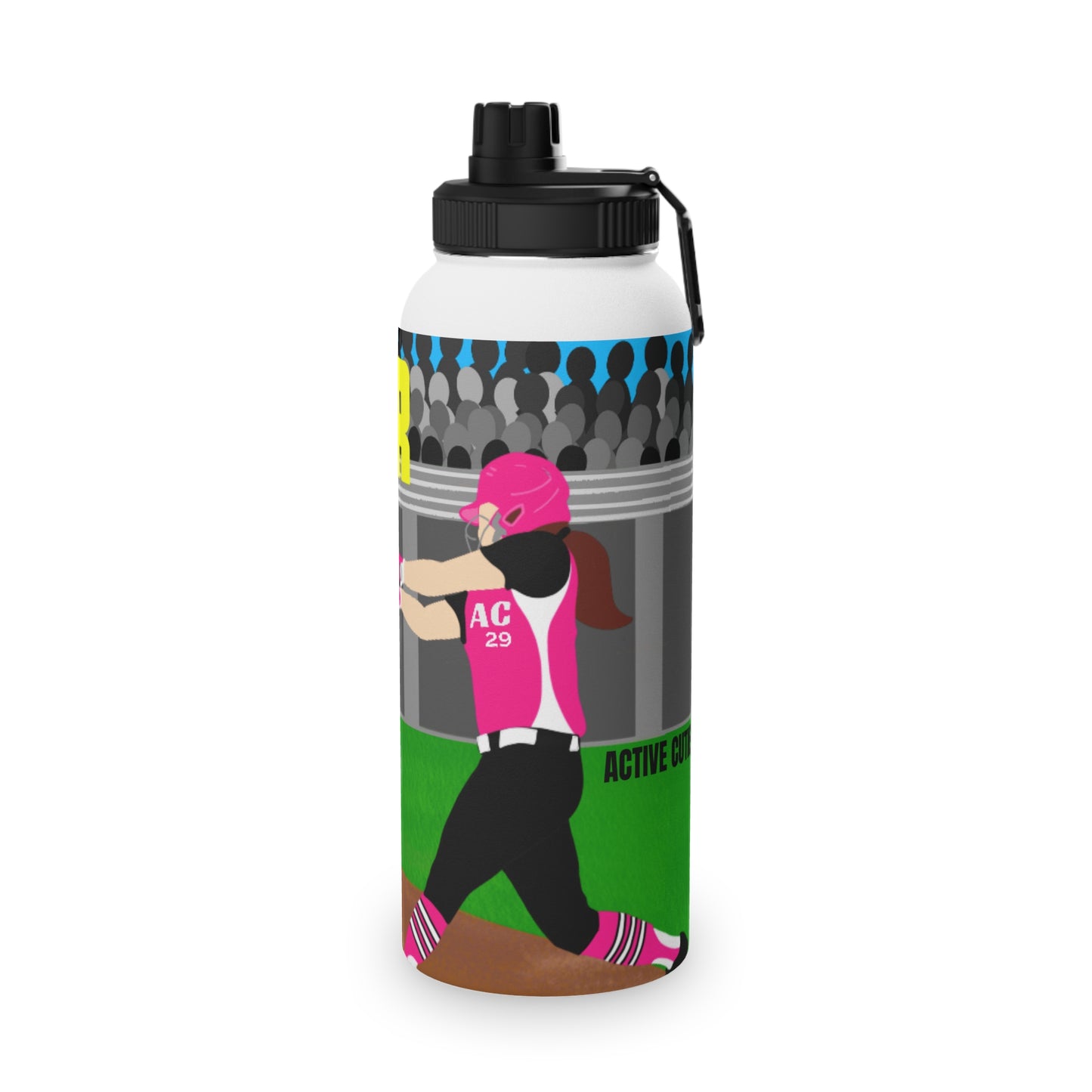 Active Cutie Softball Stainless Steel Water Bottle (PICK YOUR SKIN TONE)