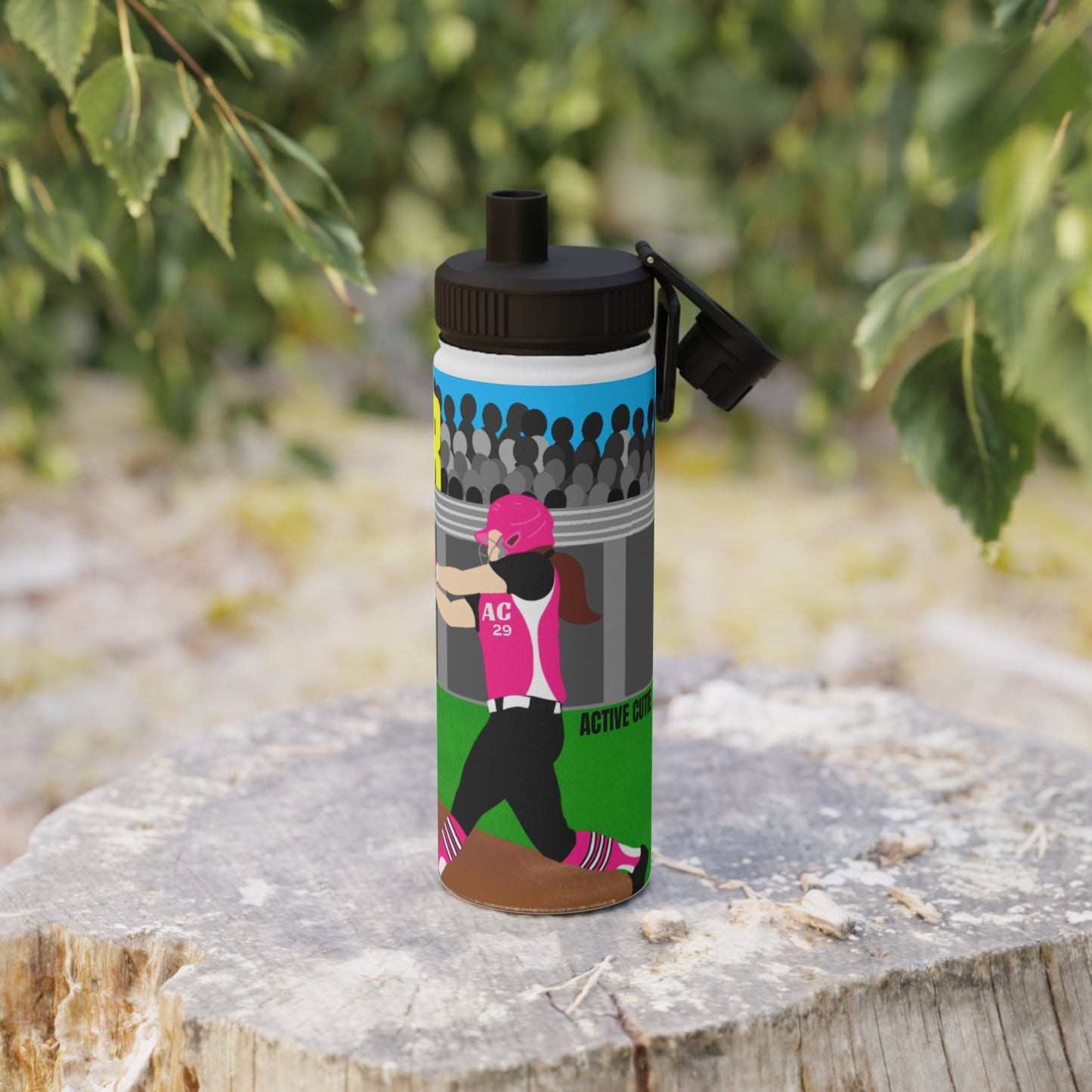 Active Cutie Softball Stainless Steel Water Bottle (PICK YOUR SKIN TONE)