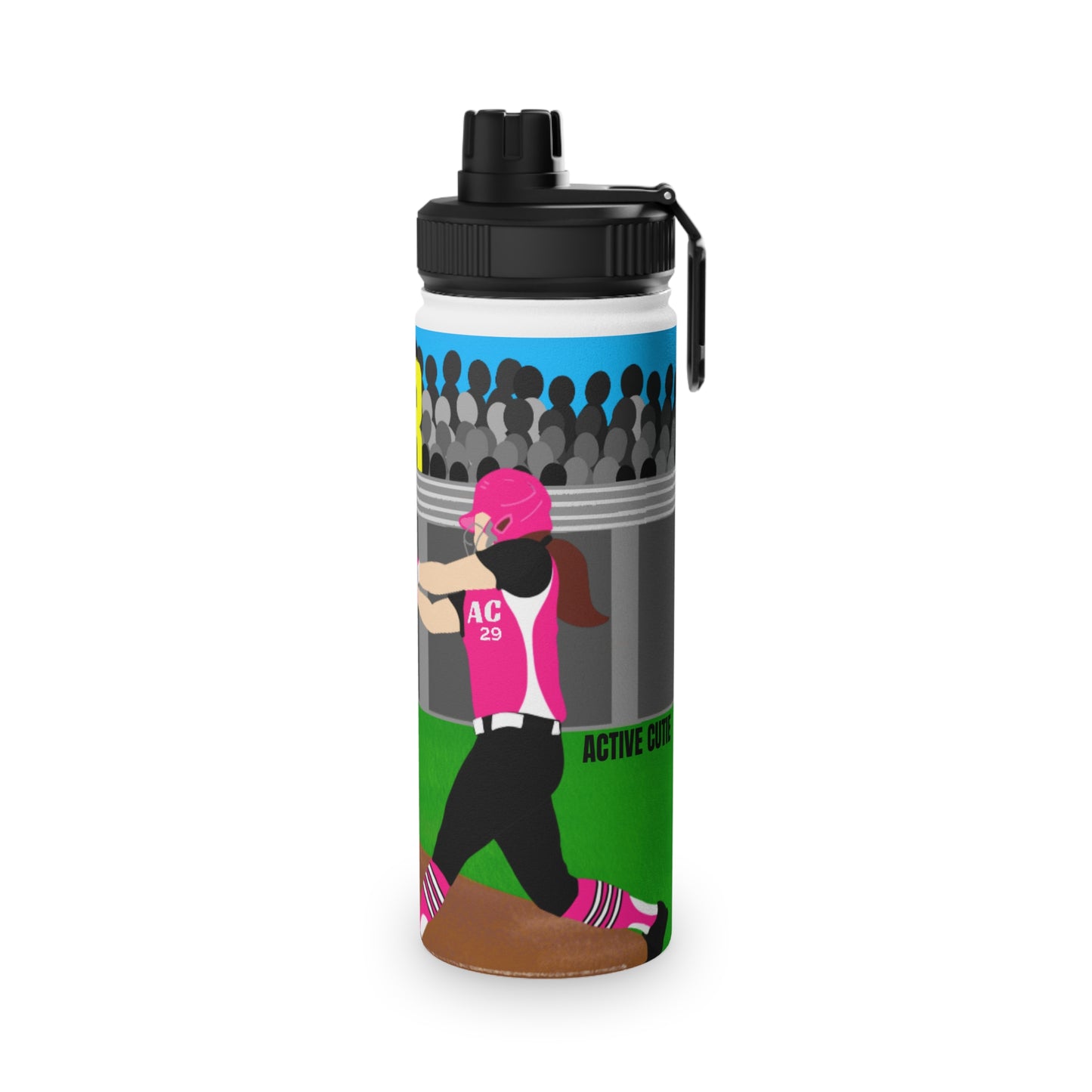 Active Cutie Softball Stainless Steel Water Bottle (PICK YOUR SKIN TONE)