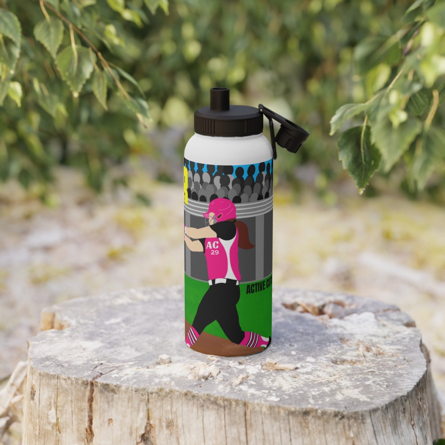 Active Cutie Softball Stainless Steel Water Bottle (PICK YOUR SKIN TONE)