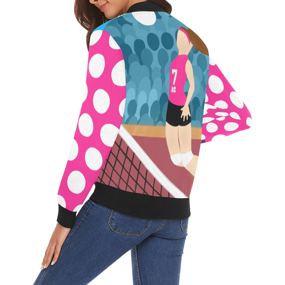 Active Cutie Volleyball Women's Bomber Jacket (PICK YOUR SKIN TONE)