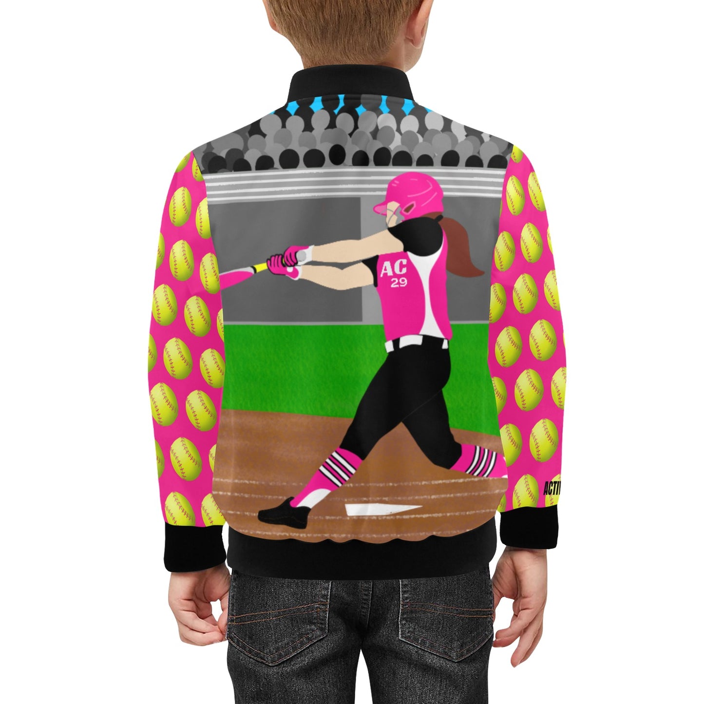 Active Cutie Softball Kid's Bomber Jacket (PICK YOUR SKIN TONE)