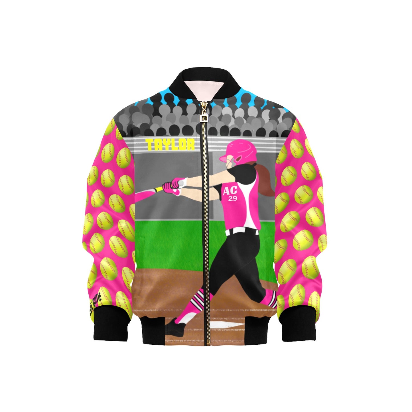 Active Cutie Softball Kid's Bomber Jacket (PICK YOUR SKIN TONE)