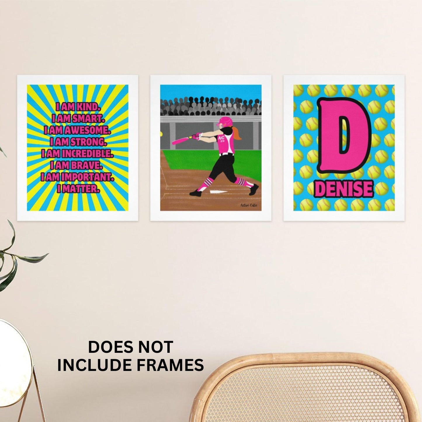 Active Cutie Affirmations Wall Art Collage Softball (PICK SKIN TONE)