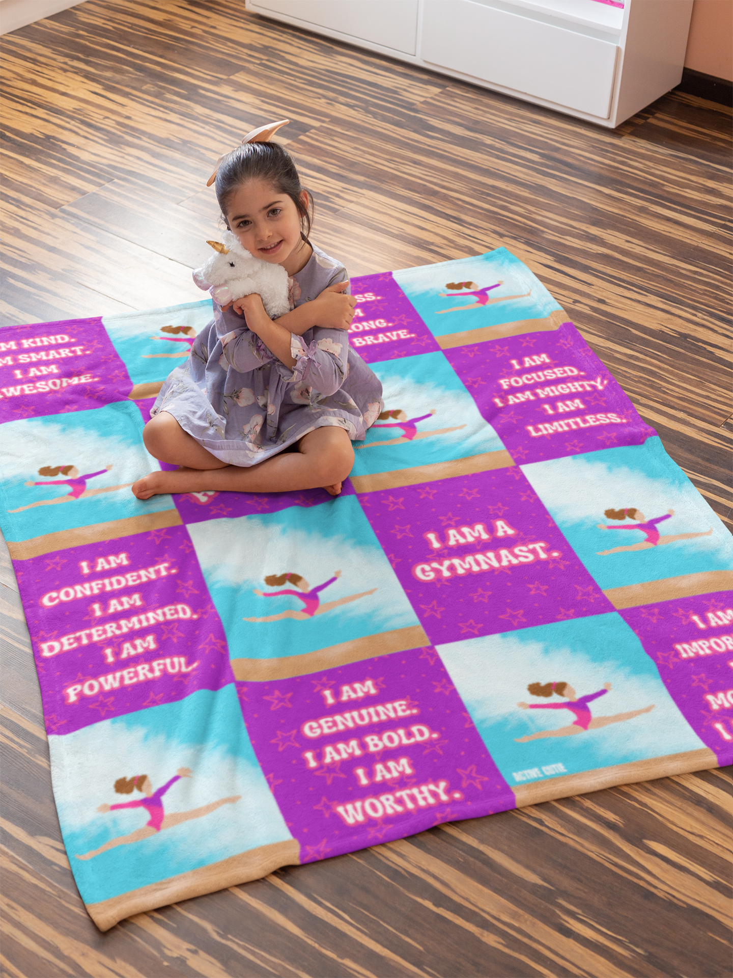 Active Cutie Gymnast AFFIRMATIONS Blanket (PICK YOUR SKIN TONE)