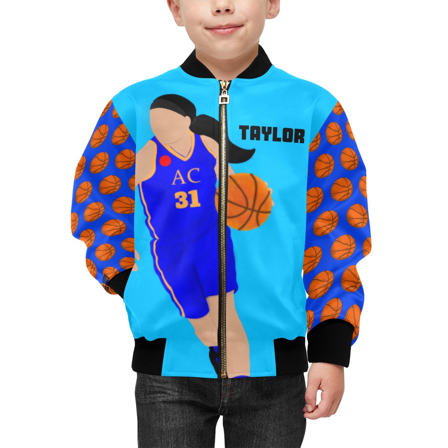 Active Cutie Basketball Kid's Bomber Jacket (PICK YOUR SKIN TONE)