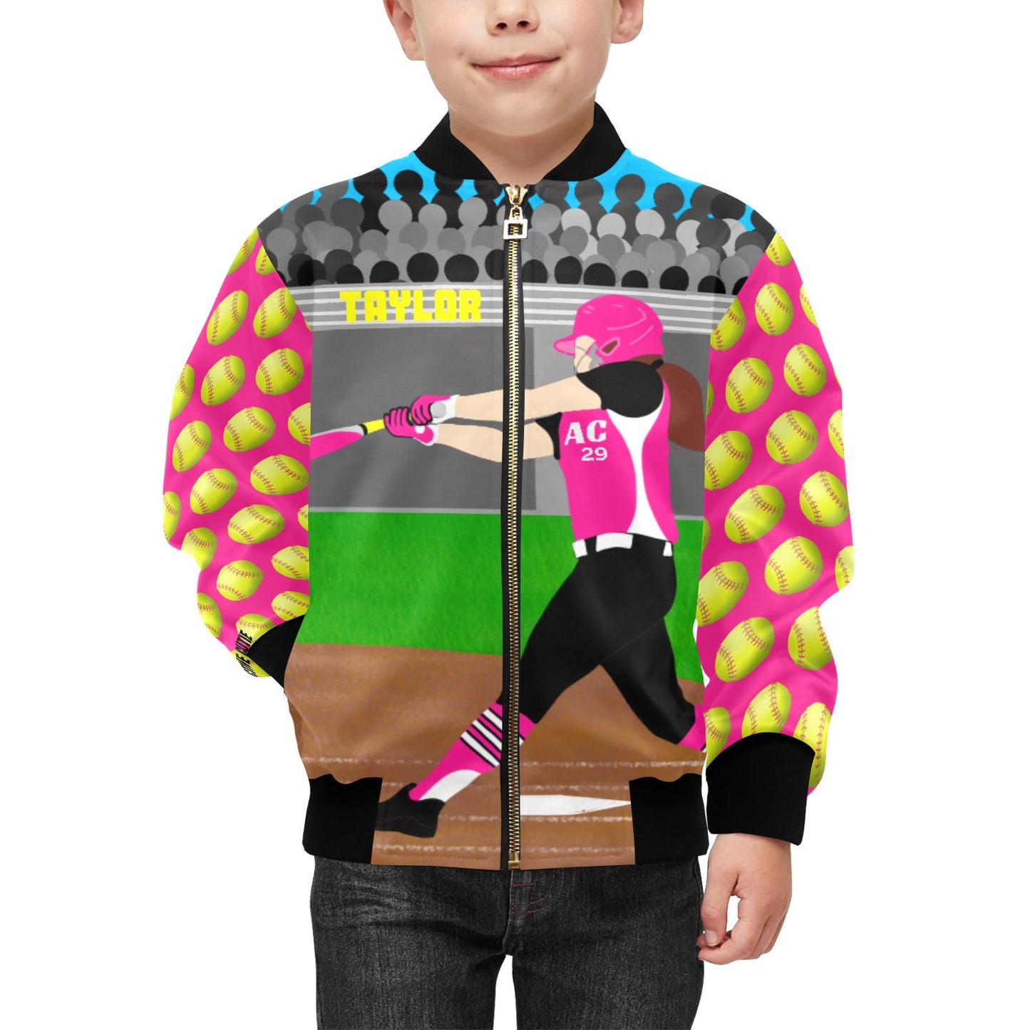 Active Cutie Softball Kid's Bomber Jacket (PICK YOUR SKIN TONE)