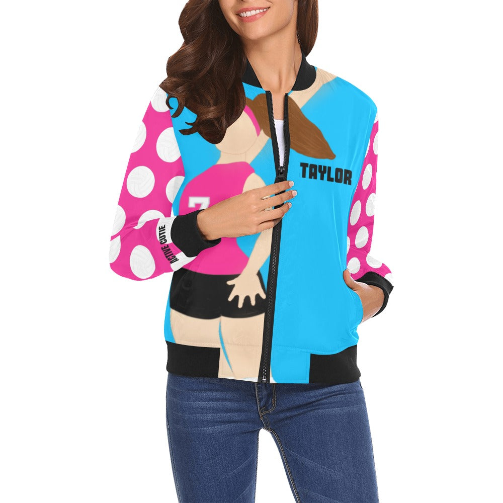 Active Cutie Volleyball Women's Bomber Jacket (PICK YOUR SKIN TONE)